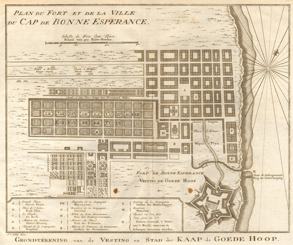 Fort &… ville du Cap de Bonne Espérance. Cape Town. BELLIN/SCHLEY 1748 old map