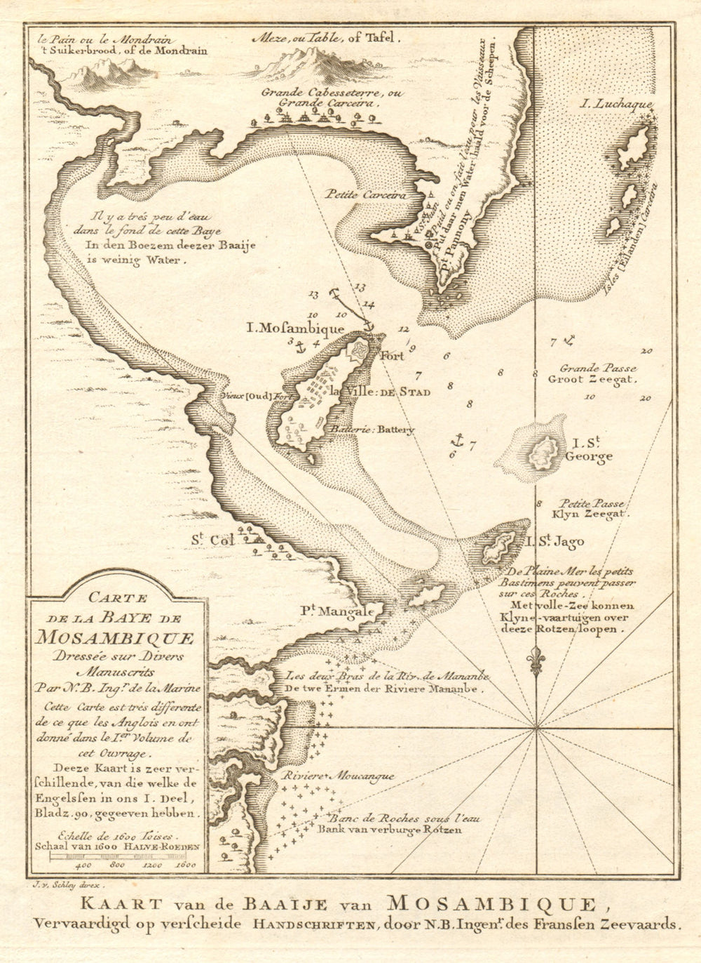 'Carte de la Baye de Mozambique' island. Mossuril Bay. BELLIN/SCHLEY 1748 map