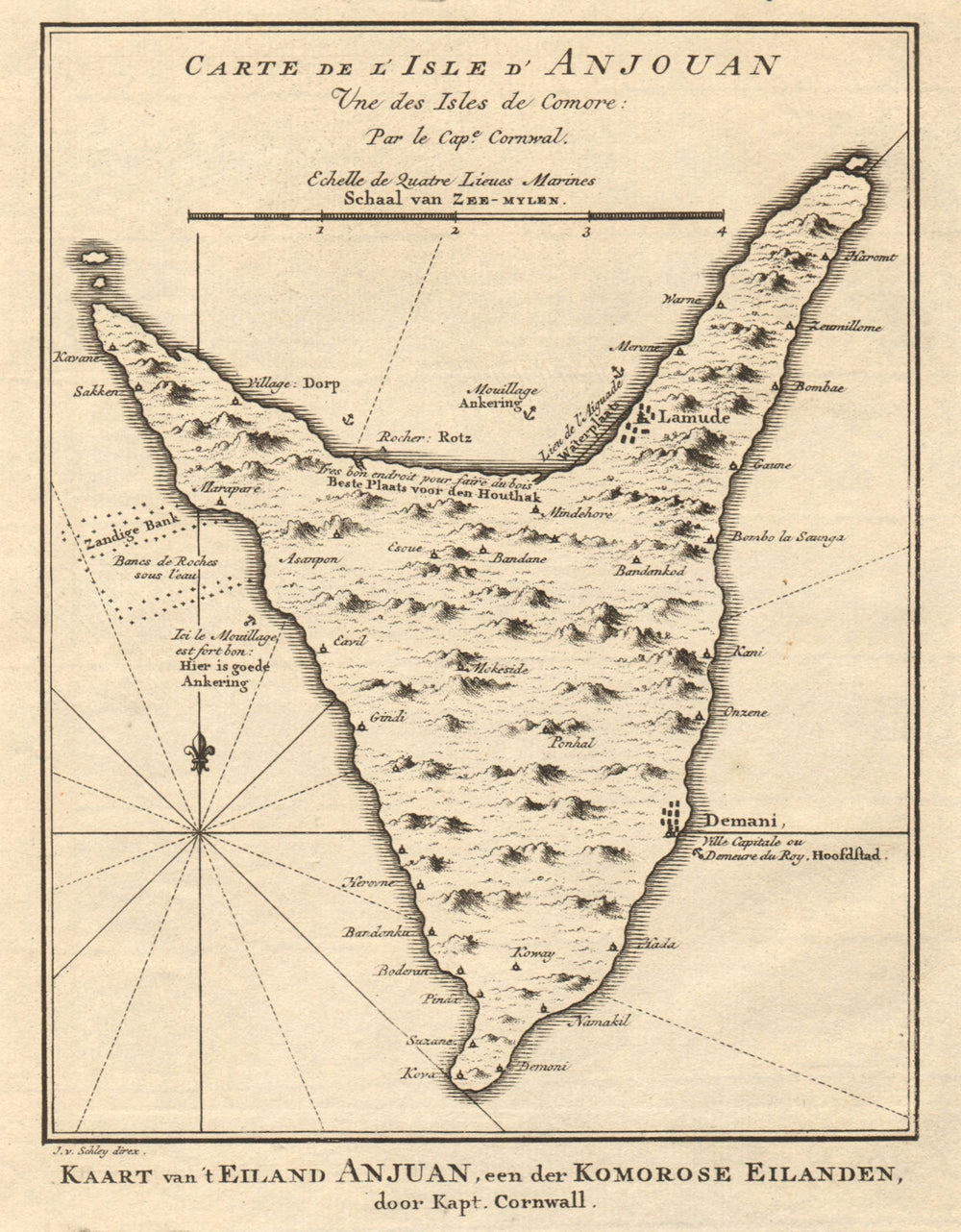 'L’lsle d’Anjouan, une des lsles de Comorre'. Comoros. BELLIN/SCHLEY 1748 map
