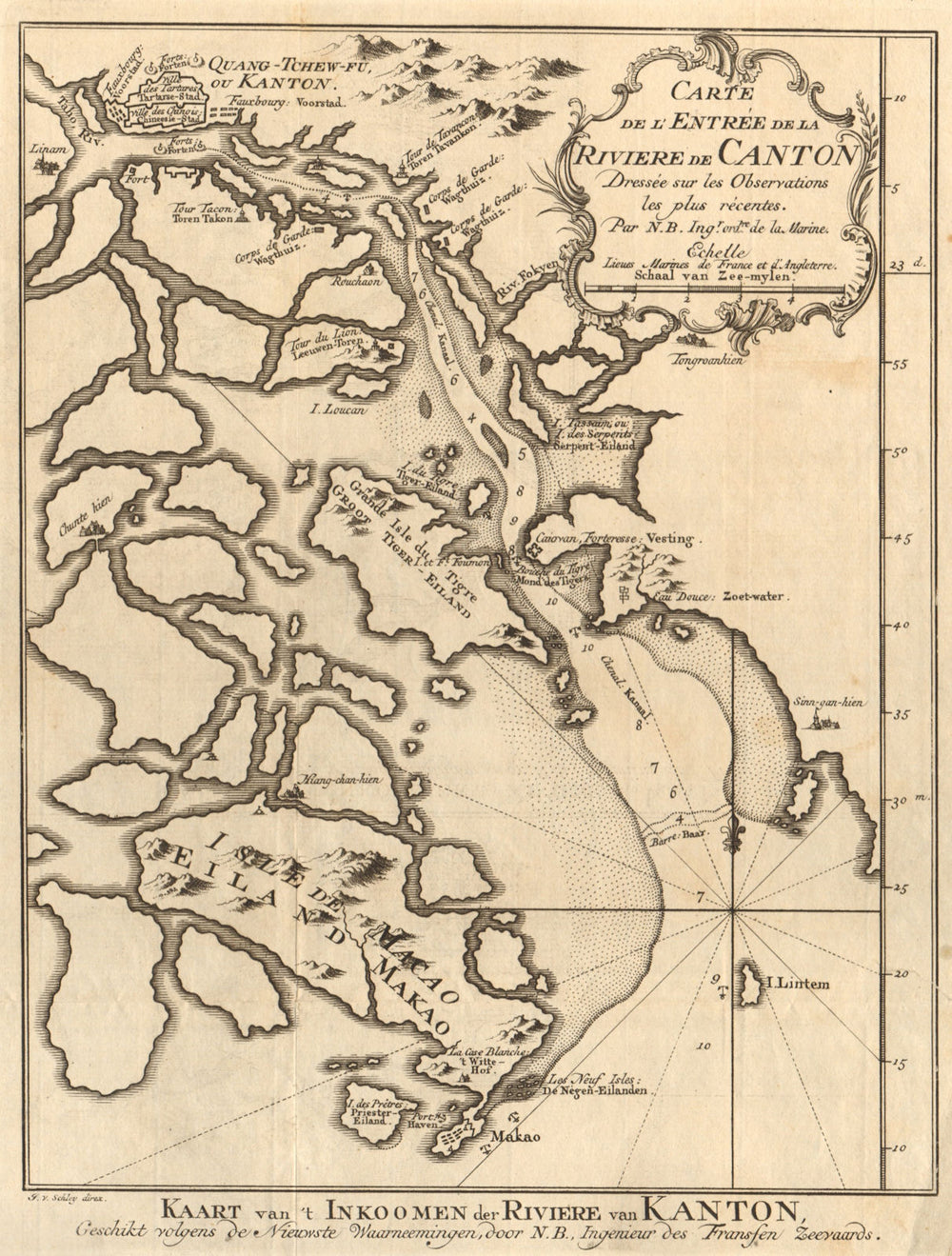 'L’entrée de la Rivière de Canton'. Pearl River, China. BELLIN/SCHLEY 1749 map