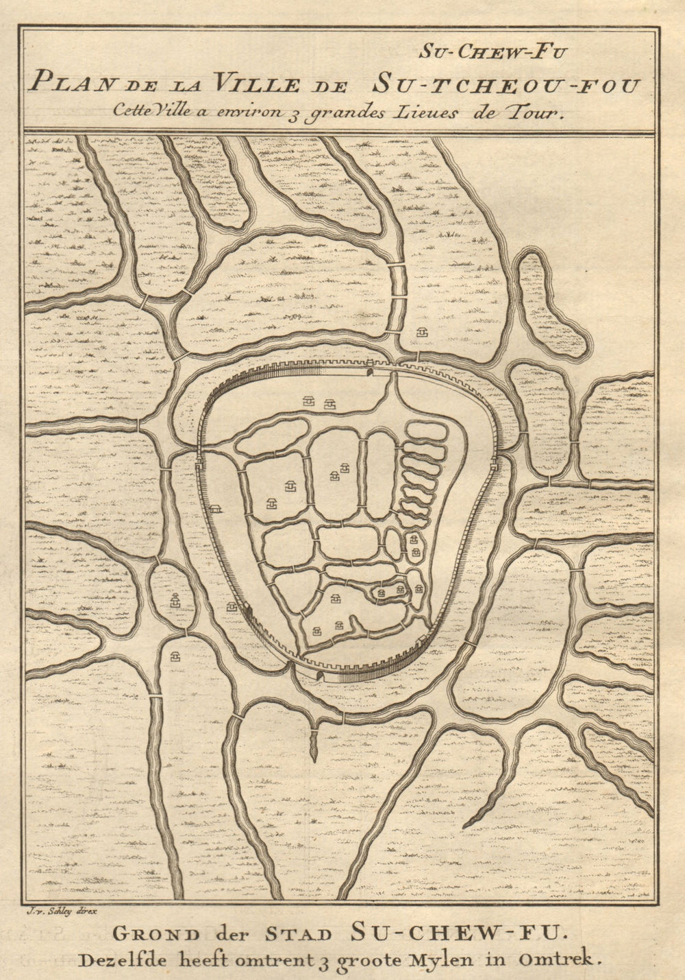 'Su-Chew-Fu'. Su-Tcheou-Fu. Suzhou city plan, China. BELLIN/SCHLEY 1749 map