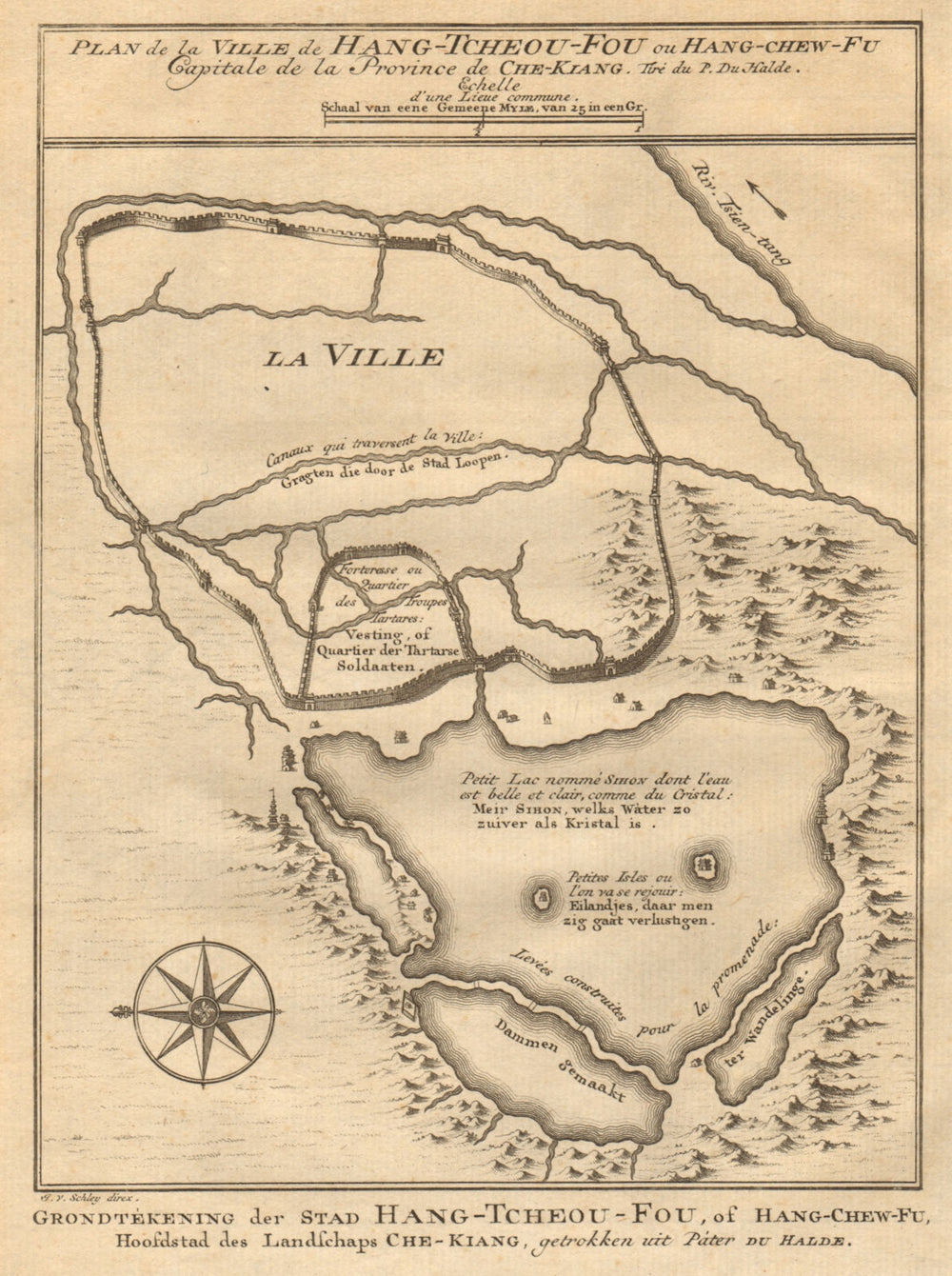 'Hang-Tcheou-Fou'. Hangzhou city plan, Zhejiang, China. BELLIN/SCHLEY 1749 map