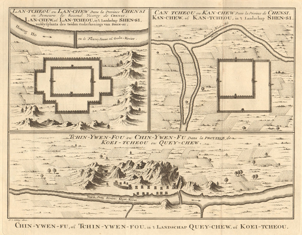 Lanzhou Shanxi. Zhangye Gansu. Zhenyuan Guizhou city plan BELLIN/SCHLEY 1749 map