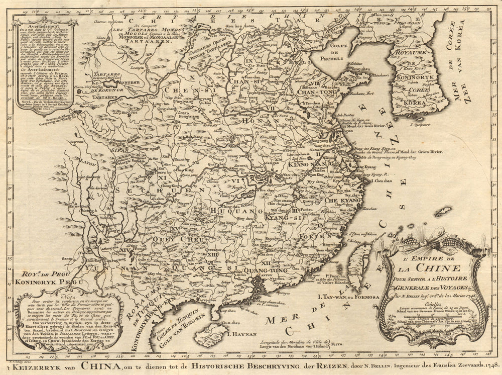 'L'Empire de la Chine'. The Empire of China. BELLIN / SCHLEY 1749 old map