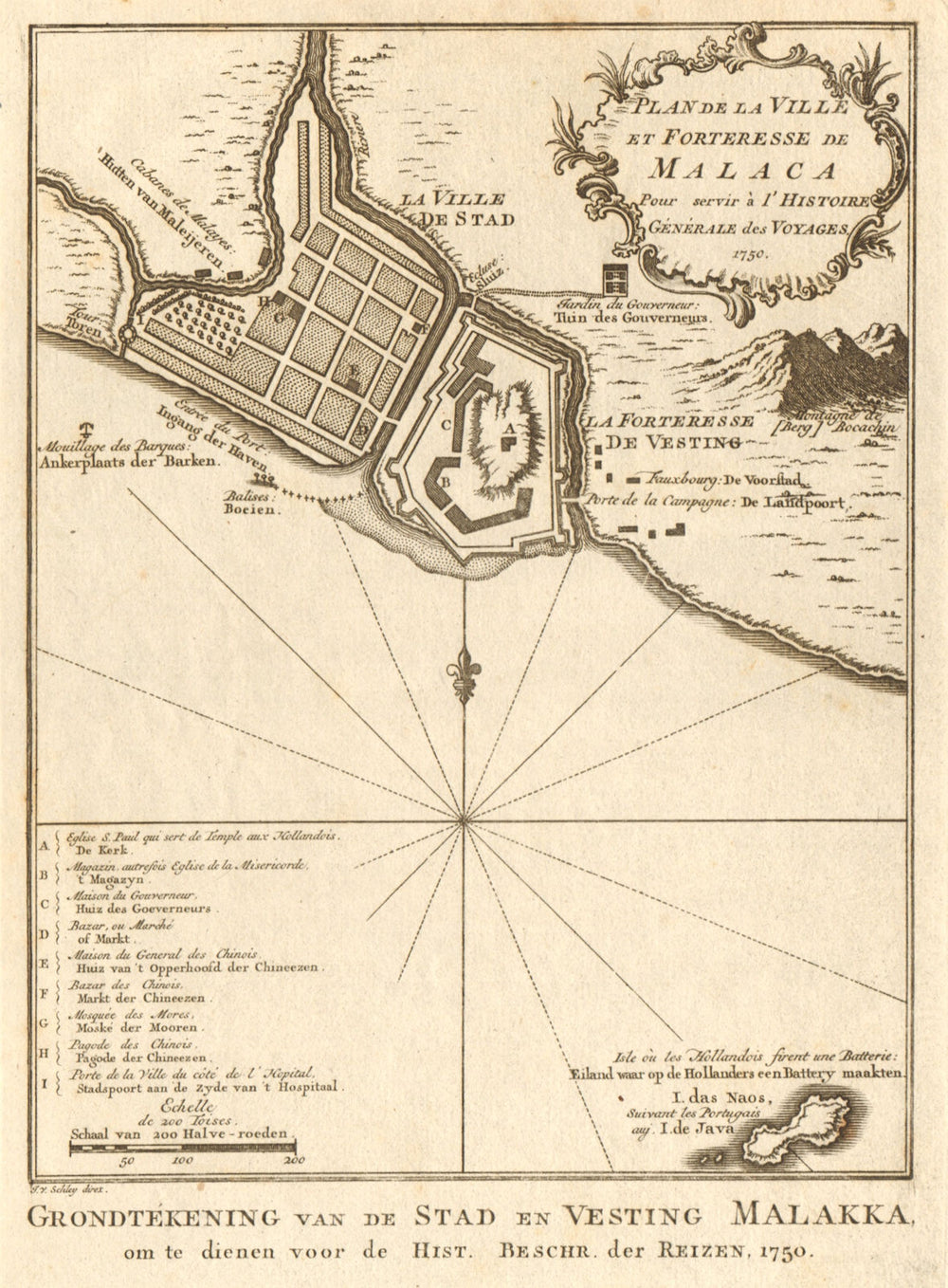 'Plan de la Ville et Forteresse de Malaca'. Malacca. BELLIN/SCHLEY 1753 map