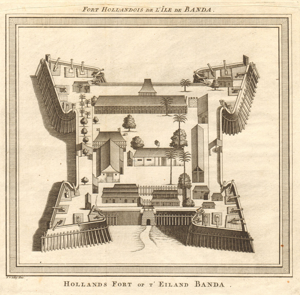 'Fort Hollandois, de l'Ile de Banda'. Ft Nassau, Maluku. BELLIN/SCHLEY 1753 map