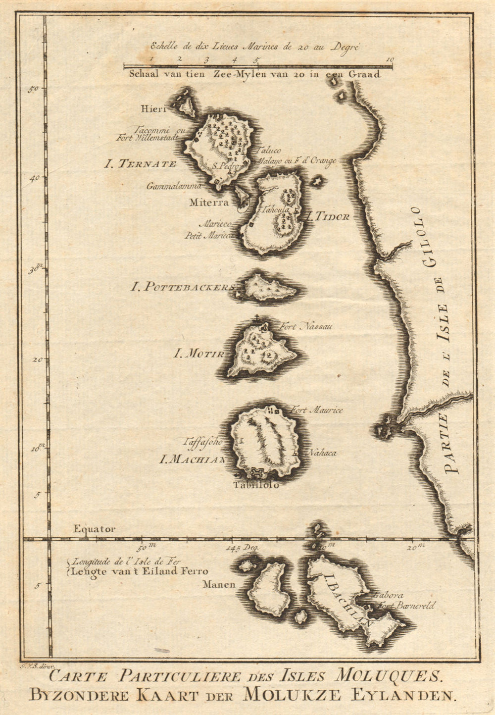 'Carte particulière des Isles Moluques'. Moluccas Maluku. BELLIN/SCHLEY 1755 map