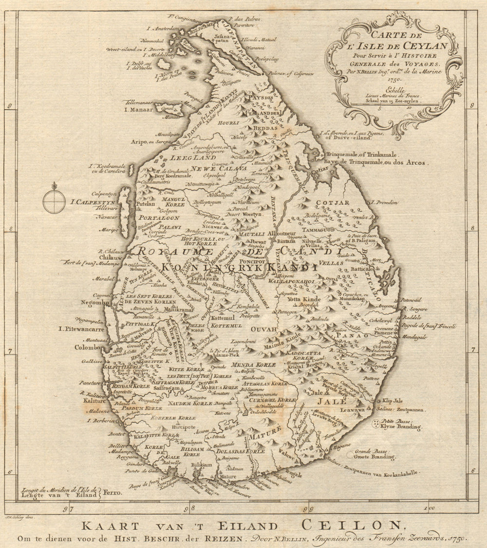 'Carte de l’lsle de Ceylan'. Sri Lanka. Island of Ceylon. BELLIN/SCHLEY 1755 map