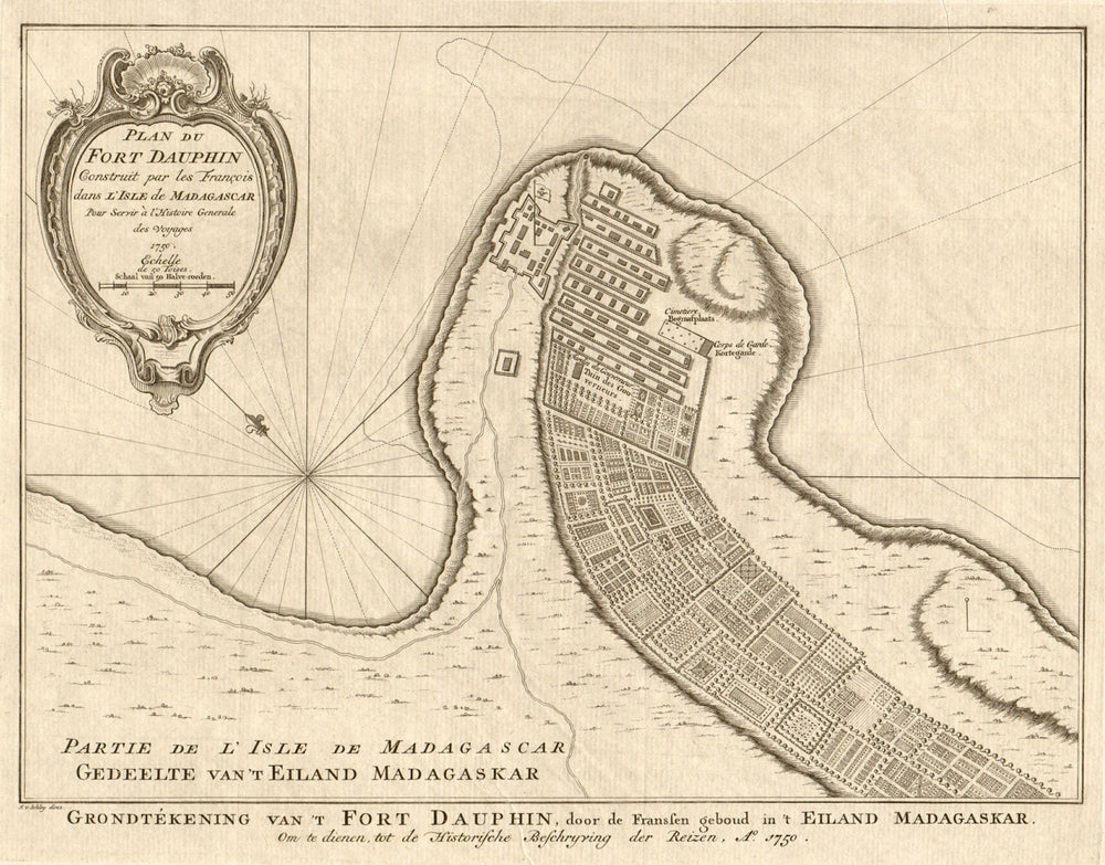 'Plan du Fort Dauphin', Madagascar. Tolanaro city plan. BELLIN/SCHLEY 1755 map
