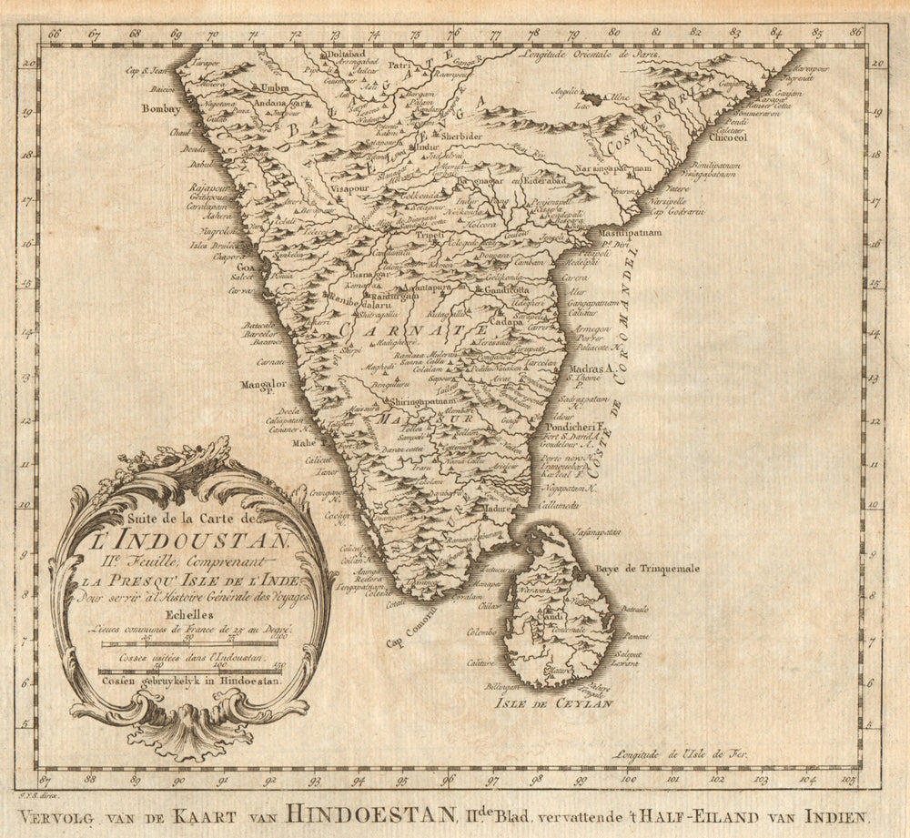 Suite de la carte de l’Indoustan 2nd sheet Southern India BELLIN/SCHLEY 1755 map