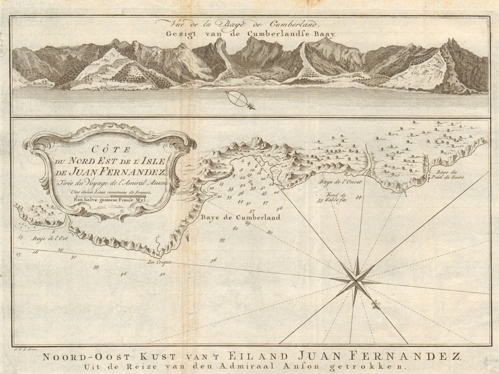San Juan Bautista, Isla Robinson Crusoe, Juan Fernandez. BELLIN/SCHLEY 1757 map
