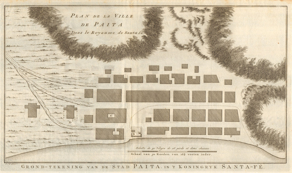 'Plan de la ville de Paita… Royaume de Santa-Fé'. Peru. BELLIN/SCHLEY 1757 map