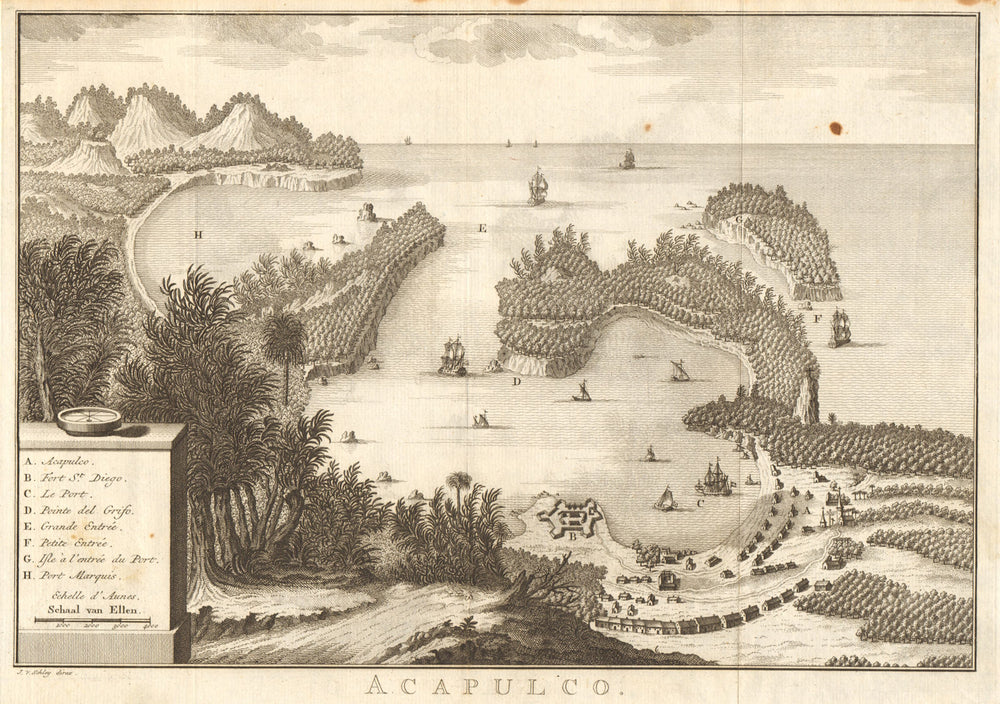 'Acapulco'. Mexico. Town city plan. BELLIN / SCHLEY 1757 old antique map chart