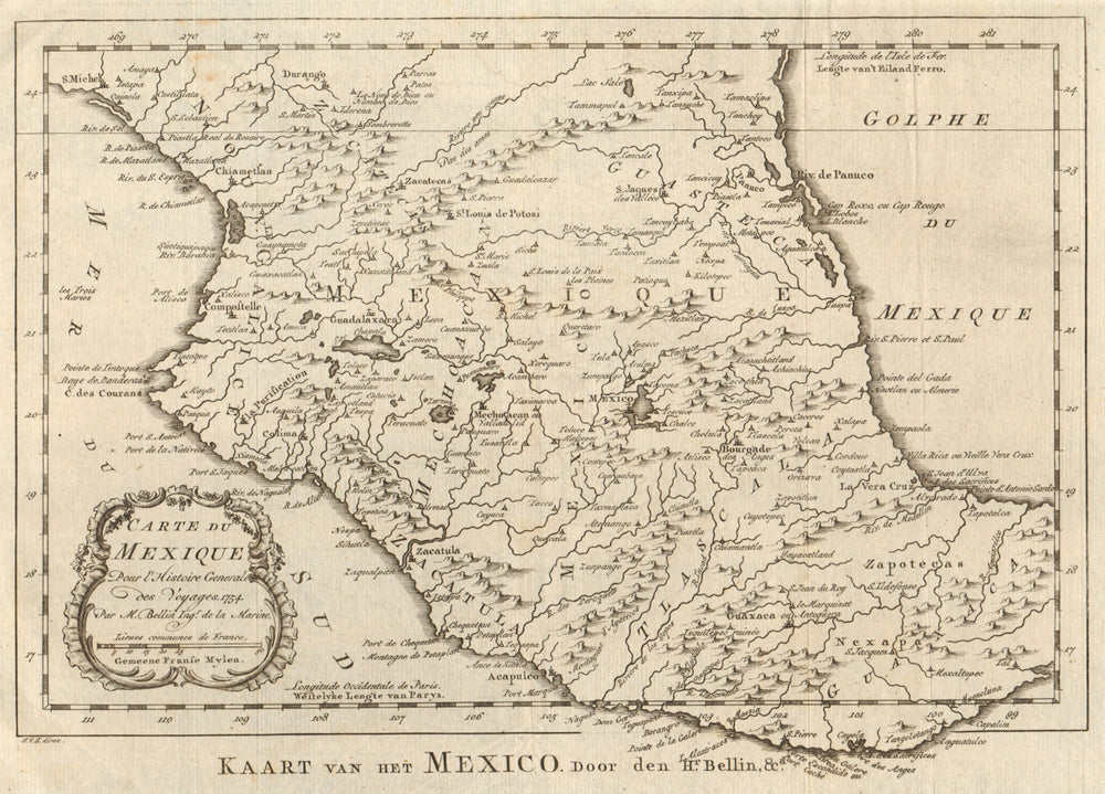 'Carte du Mexique'. Central Mexico. BELLIN / SCHLEY 1758 old antique map chart