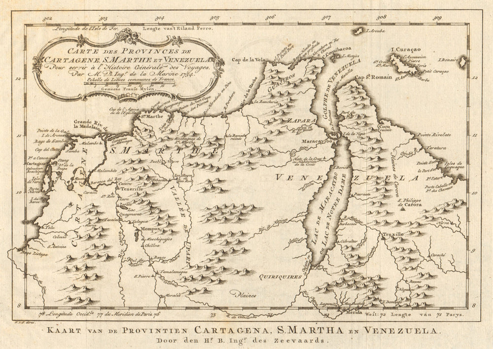 'Cartagène, Ste. Marthe et Venezuela'. Colombia Cartagena BELLIN/SCHLEY 1758 map