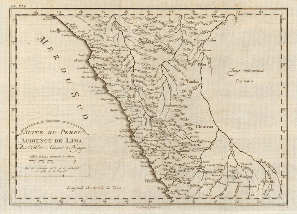 'Suite du Perou. Audience de Lima'. Peru. BELLIN/SCHLEY 1772 old antique map
