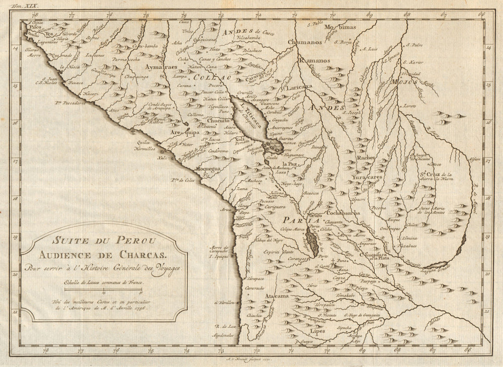 'Suite du Perou. Audience de Charcas'. Bolivia Peru.  BELLIN/SCHLEY 1772 map