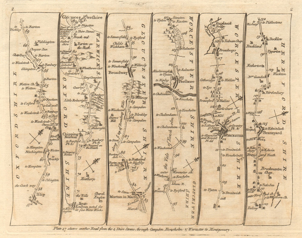 Islip Chipping Norton Broadway Pershore Worcester Bromyard KITCHIN road map 1767