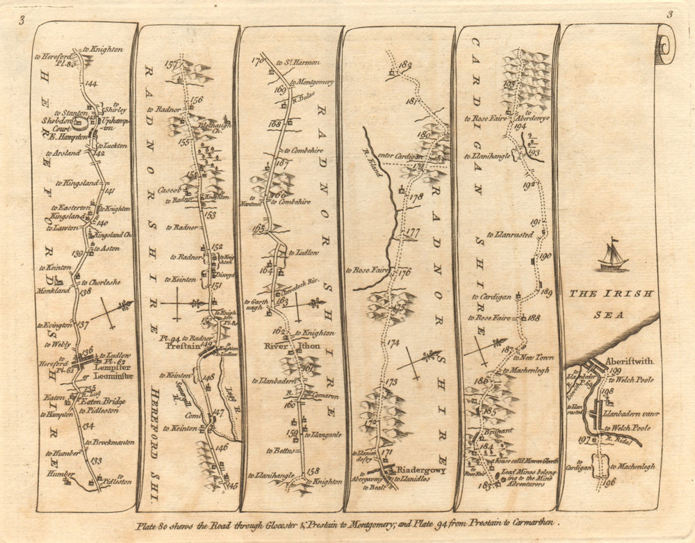 Leominster Kingsland Presteigne Rhayader Aberystwyth KITCHIN road map 1767
