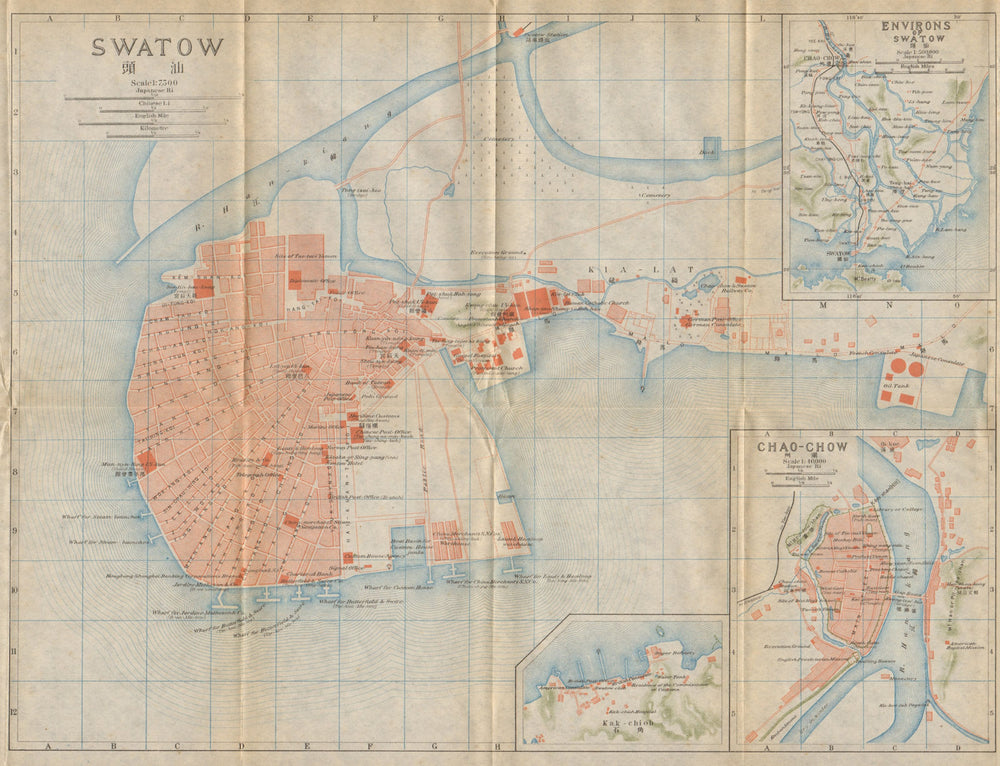 'Swatow'. Shantou antique town city plan. China 1915 old map chart