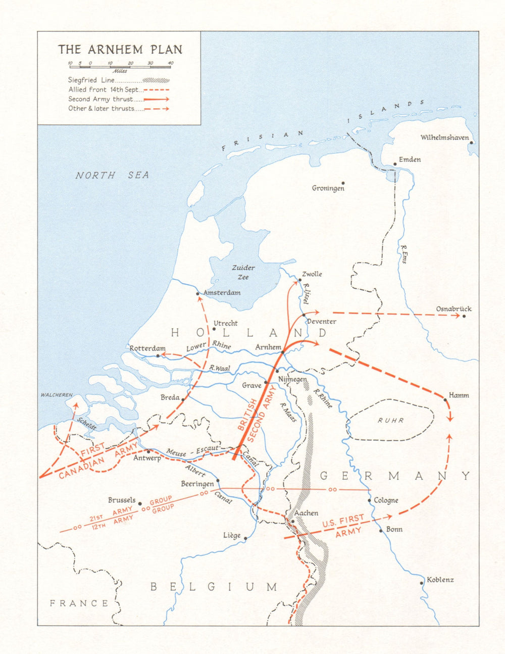 Battle of Arnhem. September 1944. Second World War. Market Garden 1968 old map