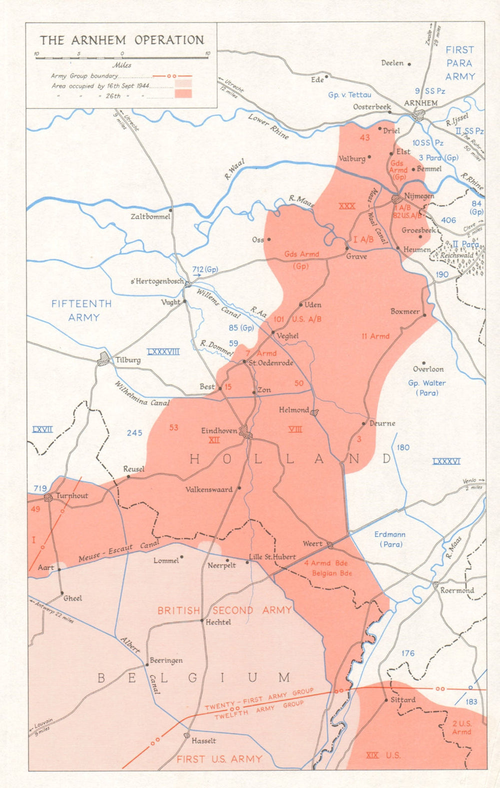 Battle of Arnhem. Operation Market Garden. 16-26 September 1944 1968 old map