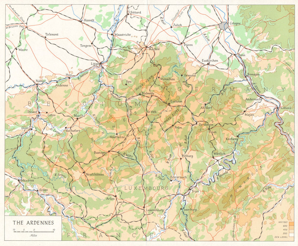 Battle of the Bulge. German counter-offensive. Ardennes 1944/45 Belgium 1968 map
