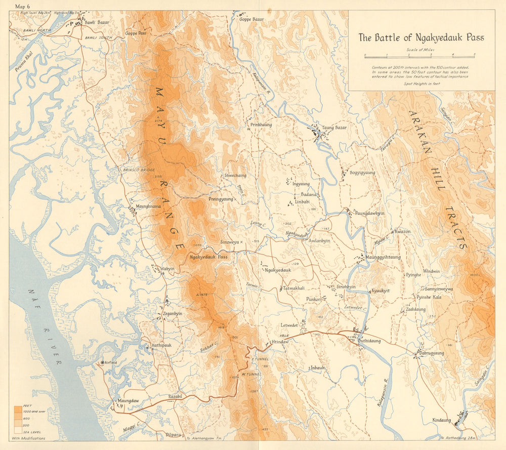 Battle of Admin Box/Ngakyedauk/Sinzweya Feb 1944 WW2 Burma Campaign 1961 map