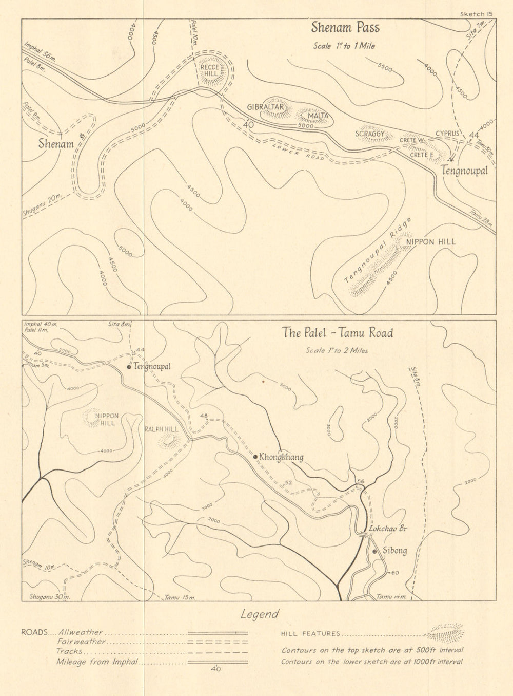 Burma Campaign World War 2. Manipur India. Shenam Pass. Palel-Tamu Road 1961 map