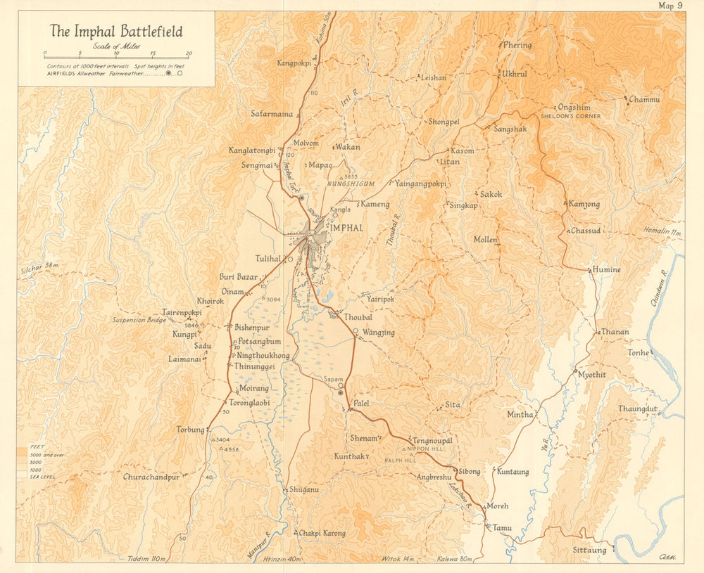 Burma Campaign. Imphal Battlefield 1944. World War 2. Manipur, India 1961 map