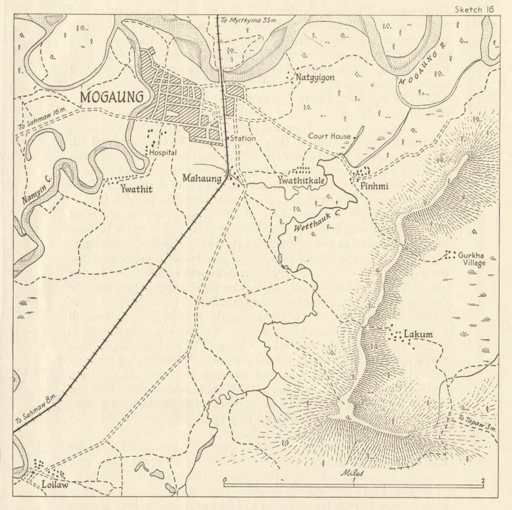 Burma Campaign 1944. Mogaung. World War 2. Chindits Gurkhas 1961 old map