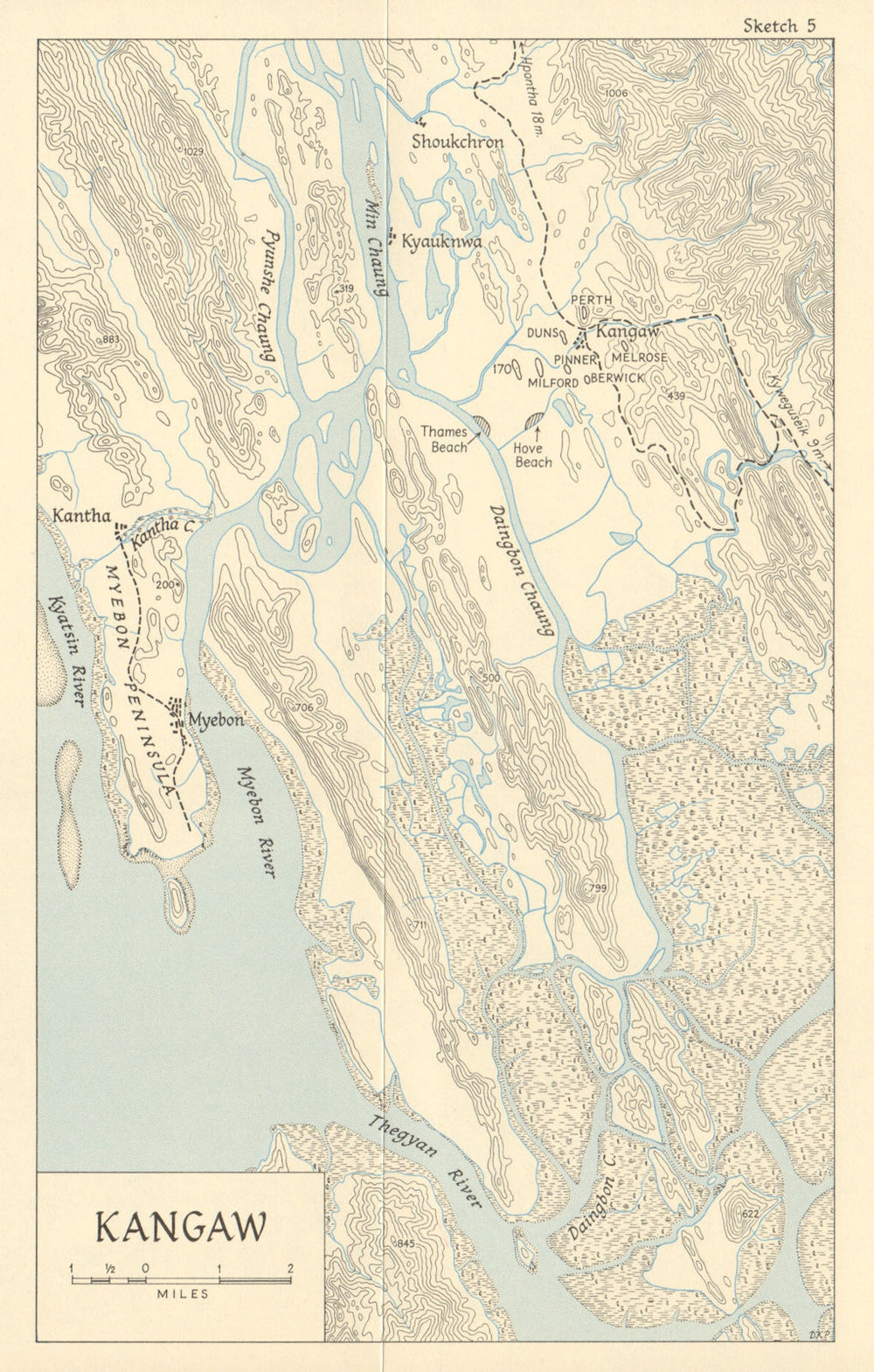 Kangaw. Battle of Hill 170. January 1945. Burma Campaign. World War 2 1965 map