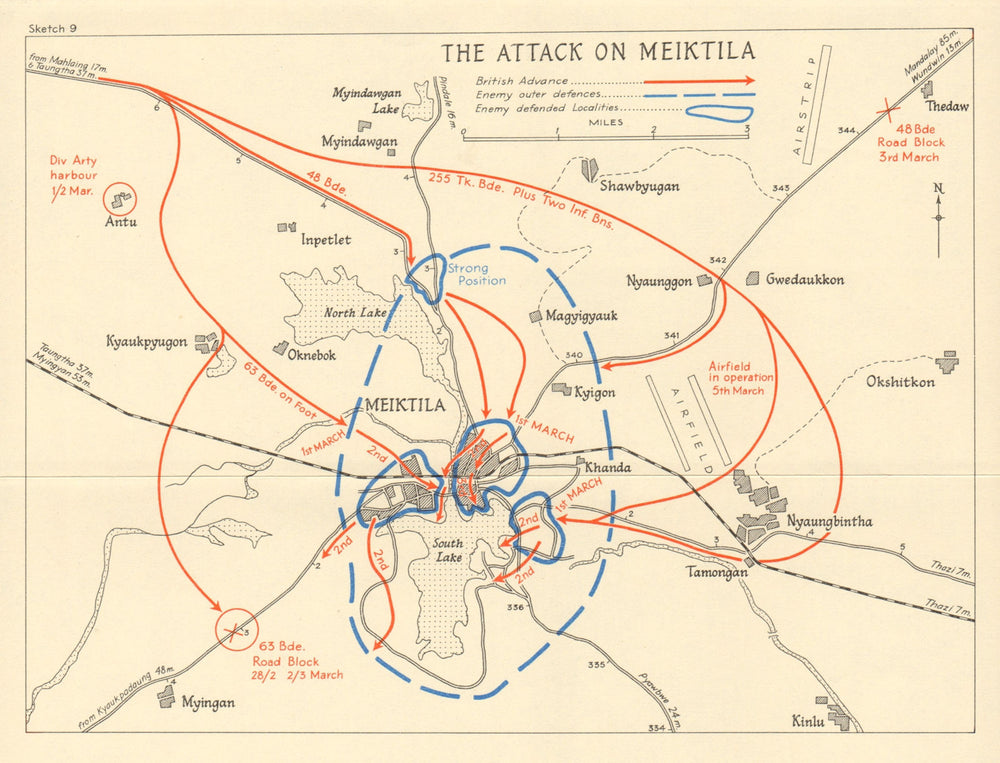 Battle of Meiktila, Feb-March 1945. Burma Campaign. World War 2 1965 old map