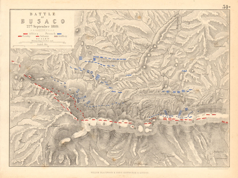 Battle of Bussaco 17 September 1810. Buçaco Portugal. Peninsula War 1850 map