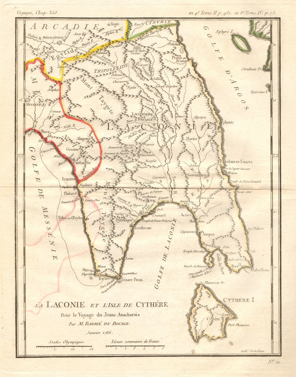 ANCIENT GREECE. Laconie (Laconia) & Cythère (Kythira). Coloured. BOCAGE 1790 map