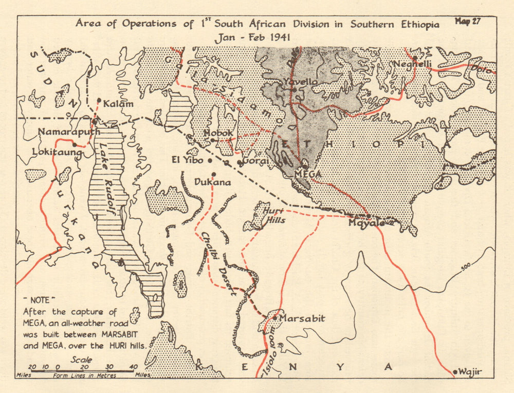 1st South African Division ops, Southern Ethiopia, Jan-Feb 1941. Sketch map 1954