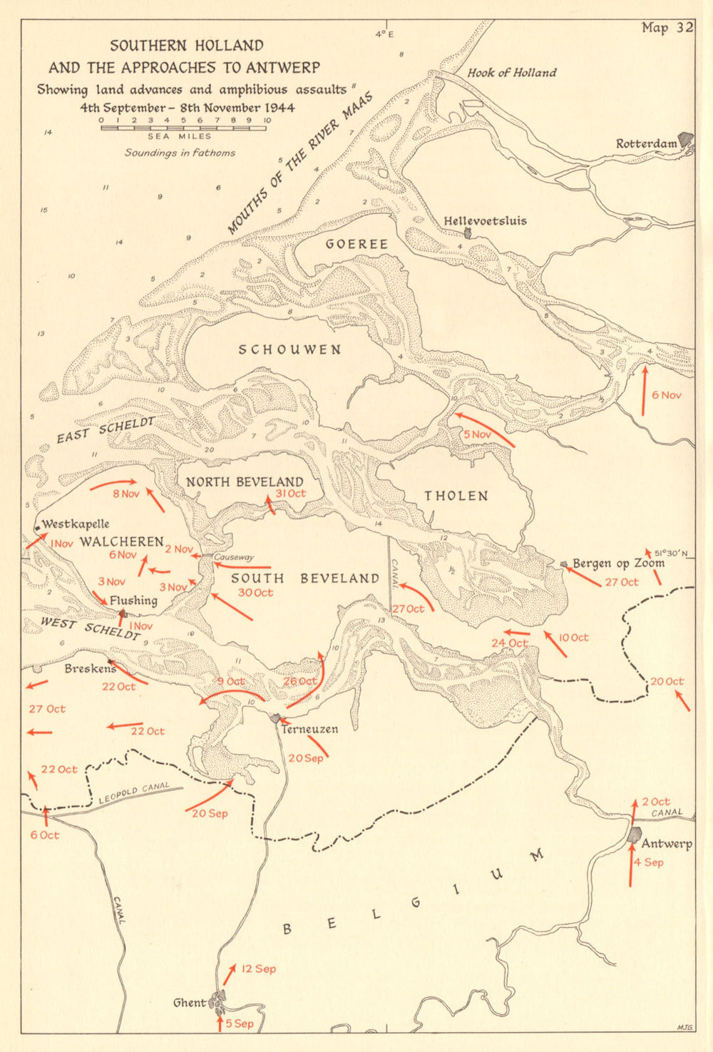 Southern Netherlands & Antwerp. Amphibious assaults Sept-Nov 1944. WW2 1961 map