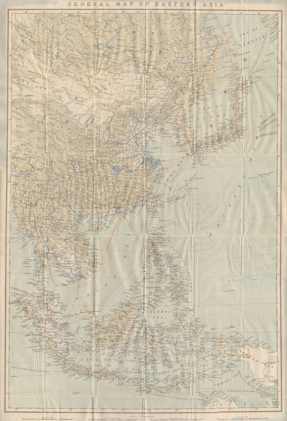 'General Map of Eastern Asia'. China Japan Philippines Indonesia 1913 old