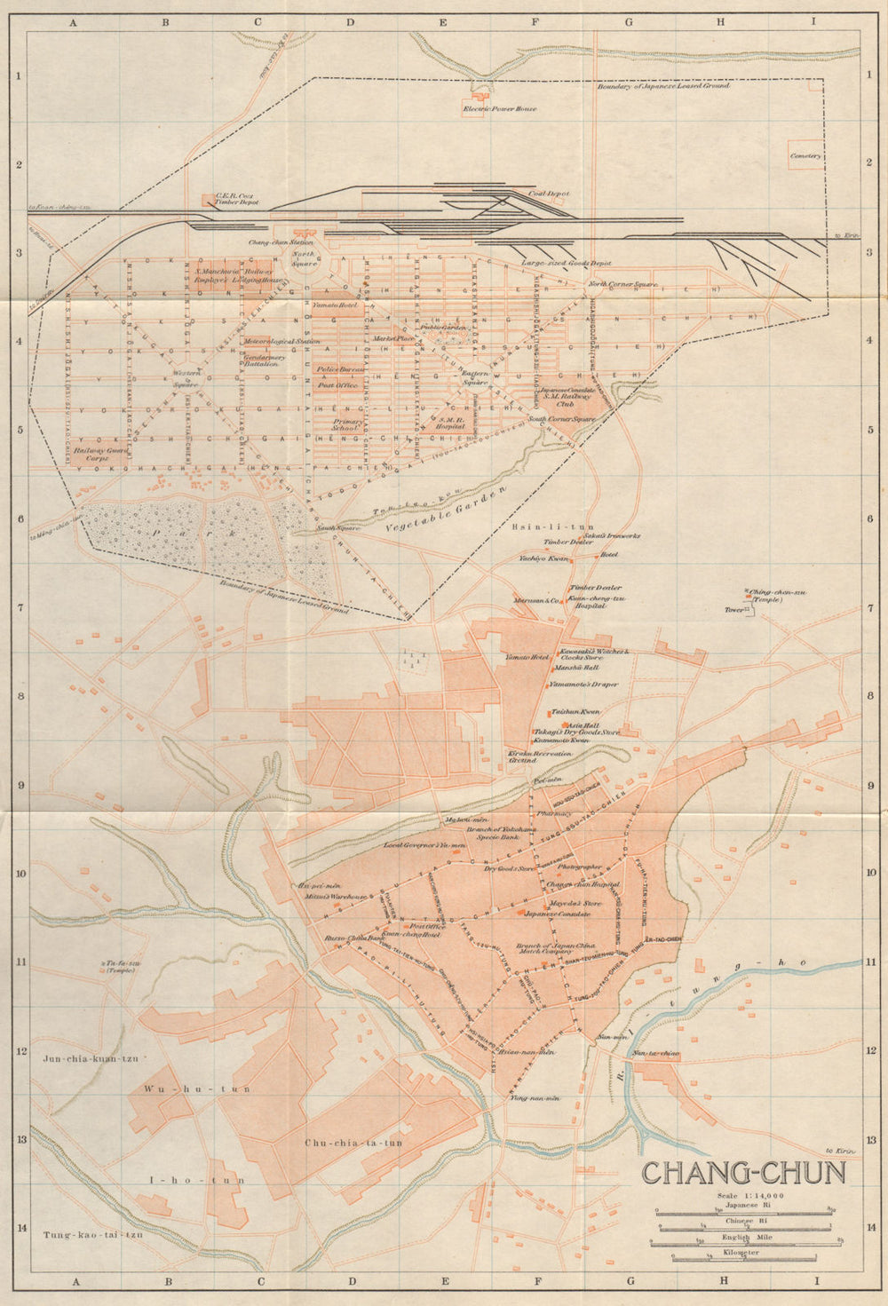 Changchun antique town city plan. Jilin, China 1913 old map chart
