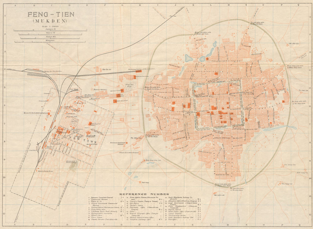 'Feng-tien (Mukden)'. Shenyang antique town city plan. Liaoning, China 1913 map
