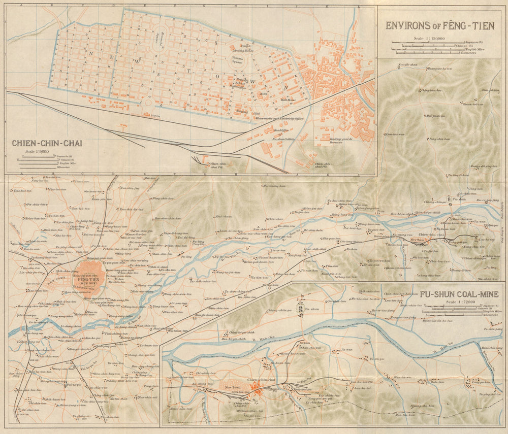 'Environs of Feng-tien'. Shenyang, Fushun & Xinfu mines. Liaoning China 1913 map