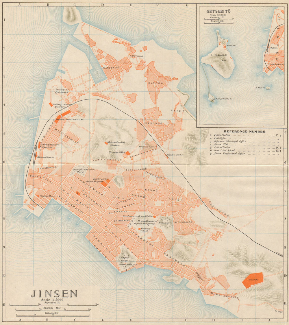 'Jinsen [&] Getsubito'. Incheon antique town city plan. South Korea 1913 map
