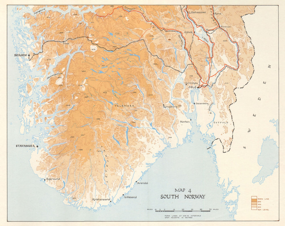 World War 2 Norway Campaign. Sou Norway 1940. German Invasion 1952 old map