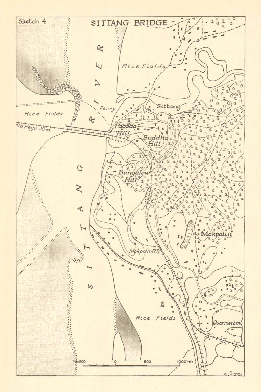 Battle of Sittang Bridge 19-23 Feb 1942. Japanese conquest of Burma WW2 1961 map