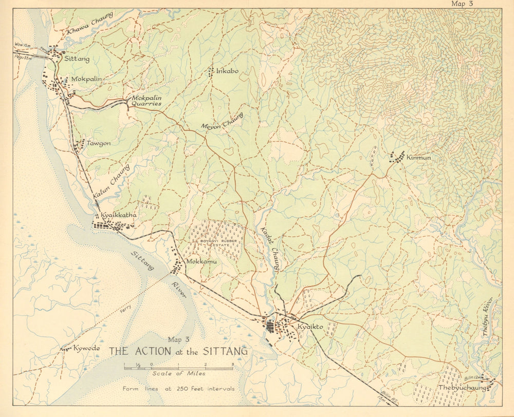 Battle of Sittang Bridge February 1942. Japanese conquest of Burma. WW2 1961 map