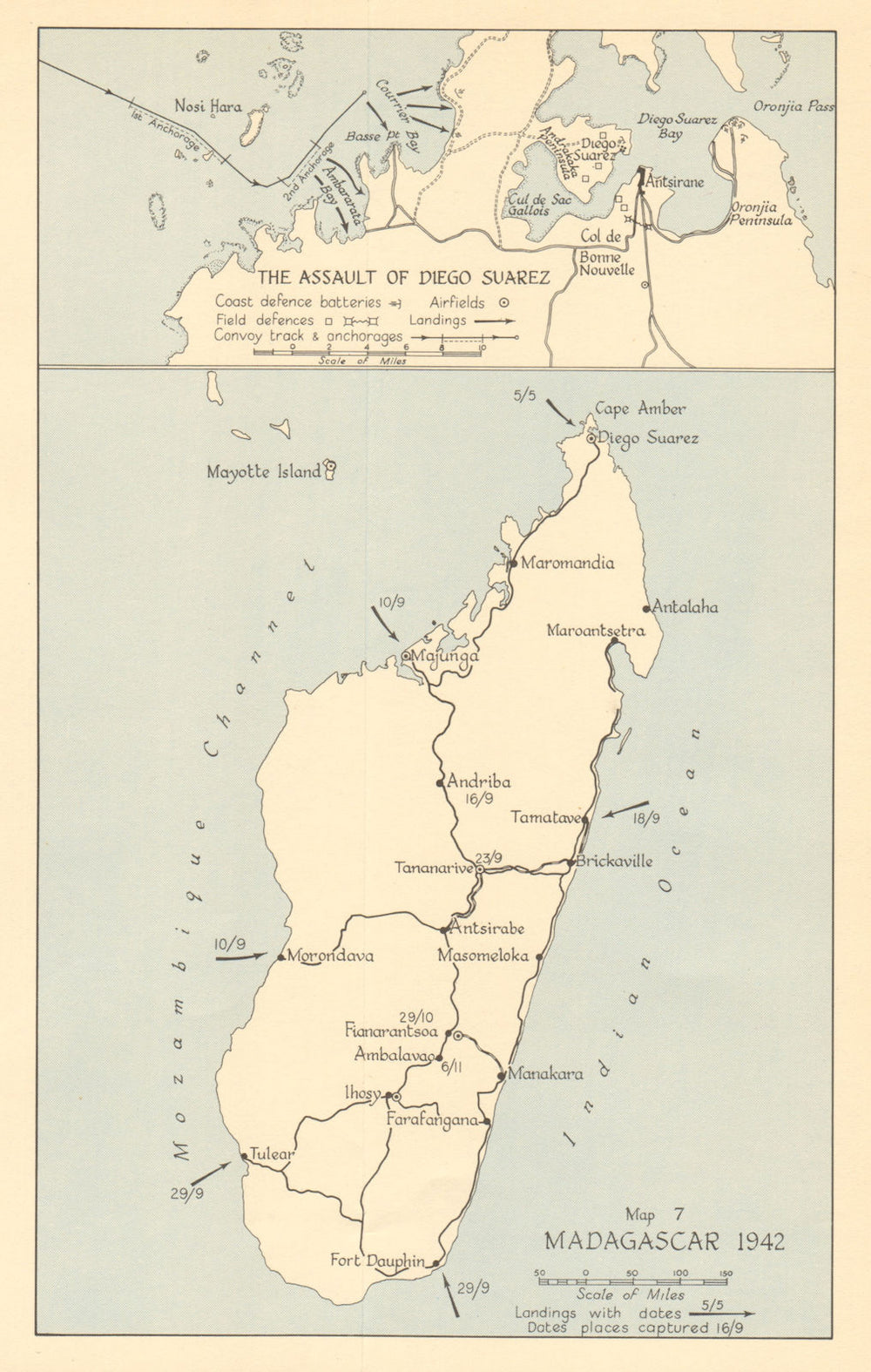 Battle of Madagascar 1942. Assault of Diego Suarez Antsiranana Ironclad 1961 map