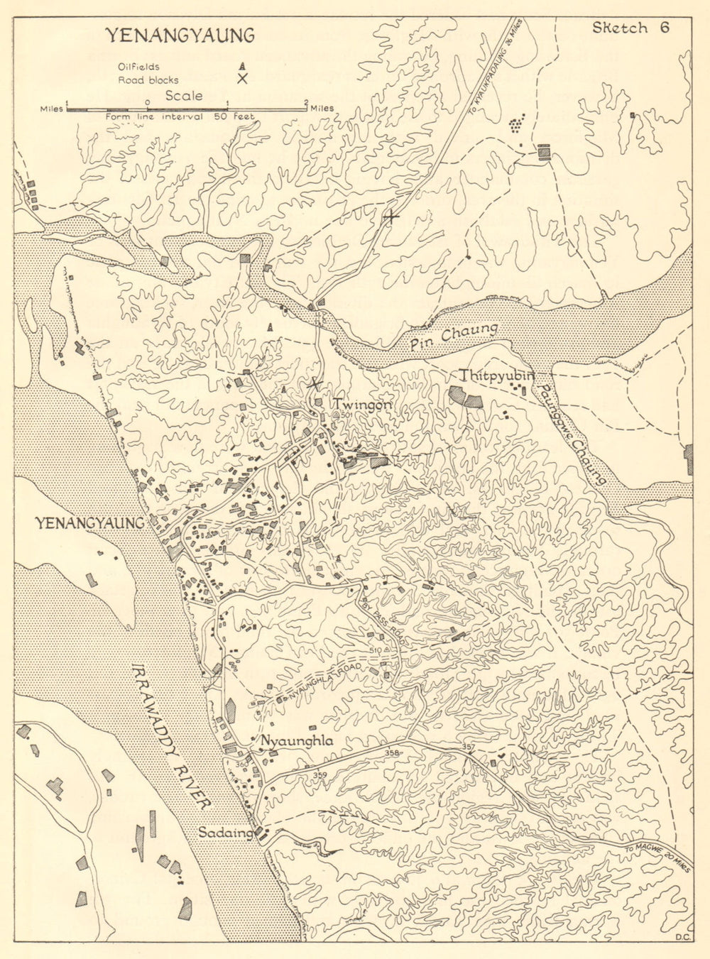 Battle of Yenangyaung April 1942. Japanese conquest of Burma. Oilfields 1961 map
