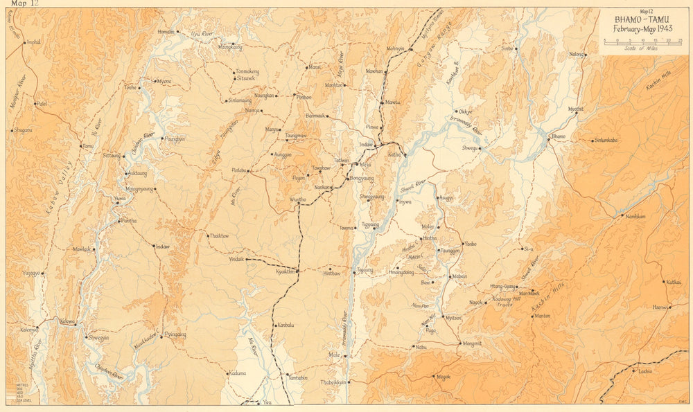 Bhamo-Tamu, February-May 1943. Japanese conquest of Burma. World War 2 1961 map