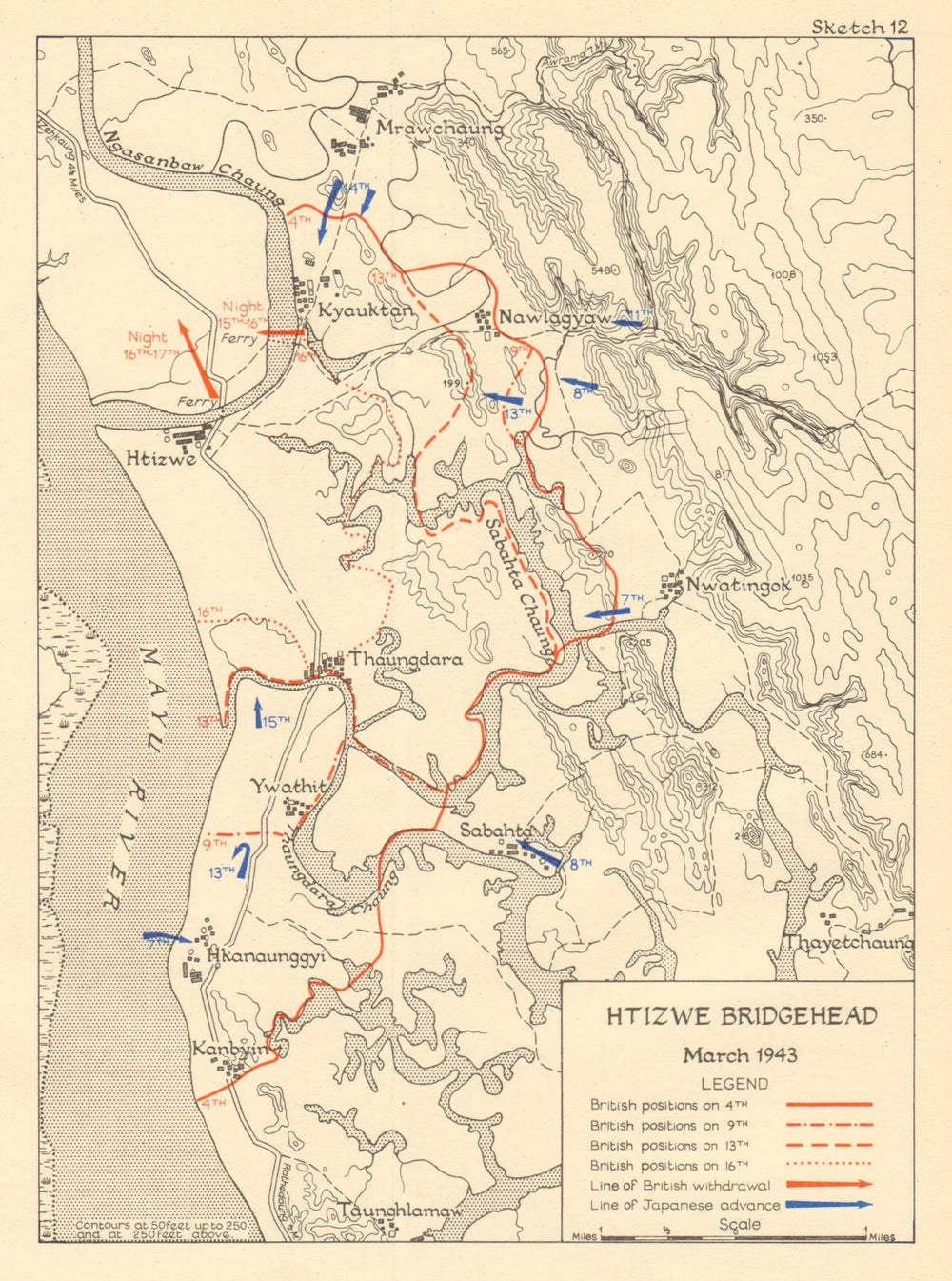 Htizwe Bridgehead March 1943. Japanese conquest of Burma. World War 2 1961 map