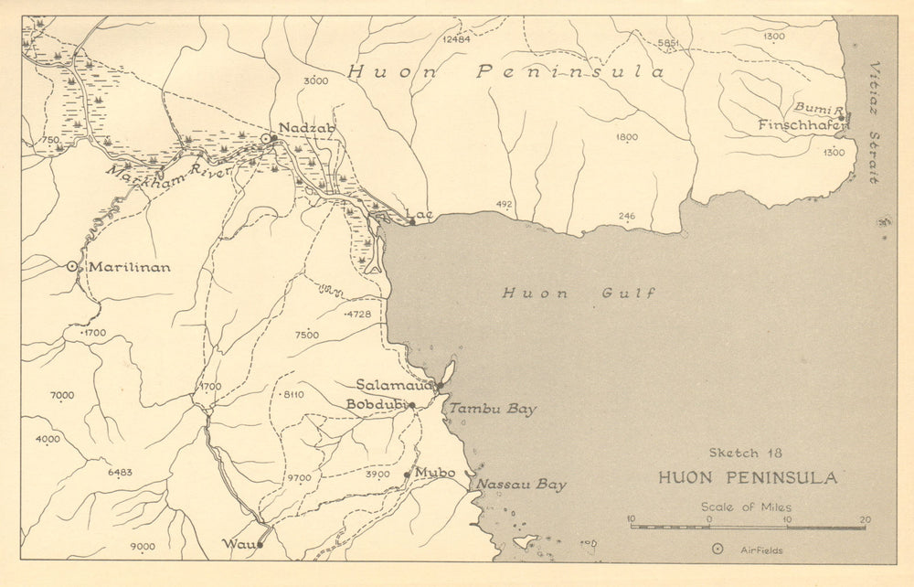 Huon Peninsula campaign 1943. Papua New Guinea. World War 2 1961 old map